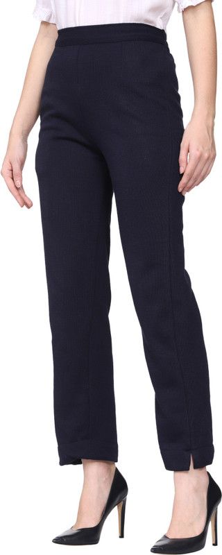 Women Regular Fit Dark Blue Wool Trousers
