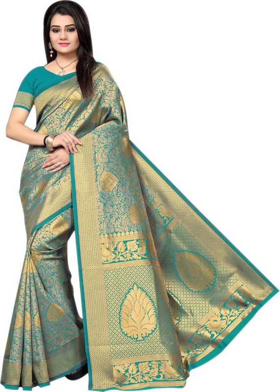 Embellished Banarasi Handloom Pure Silk Saree  (Light Blue)