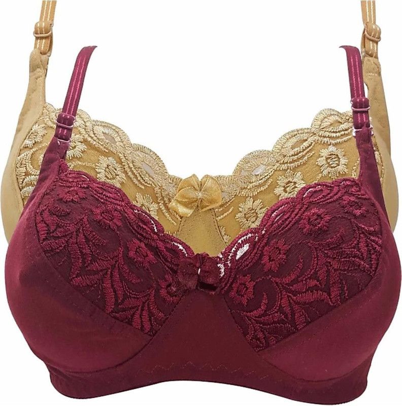 Pack of 2 Women Full Coverage Non Padded Bra  (Brown, Maroon)