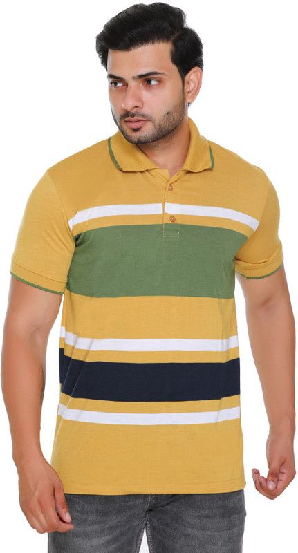 Men Colorblock Polo Neck Poly Cotton Multicolor T-Shirt