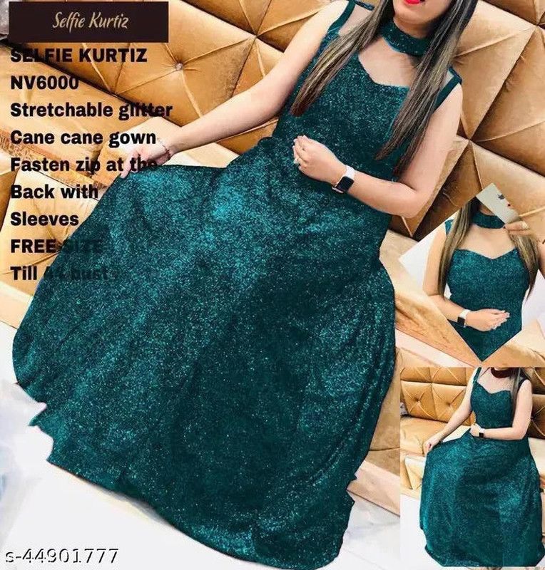 Self Design Chiffon Stitched Anarkali Gown  (Green)