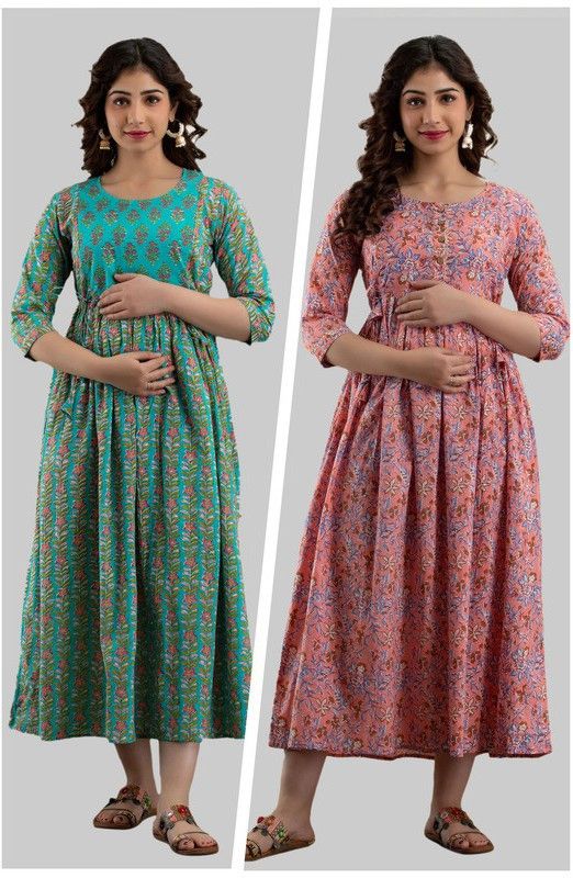 Flared/A-line Gown  (Green, Pink)