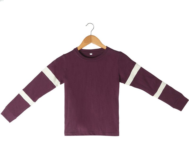 Boys Striped Cotton Blend T Shirt  (Maroon, Pack of 1)