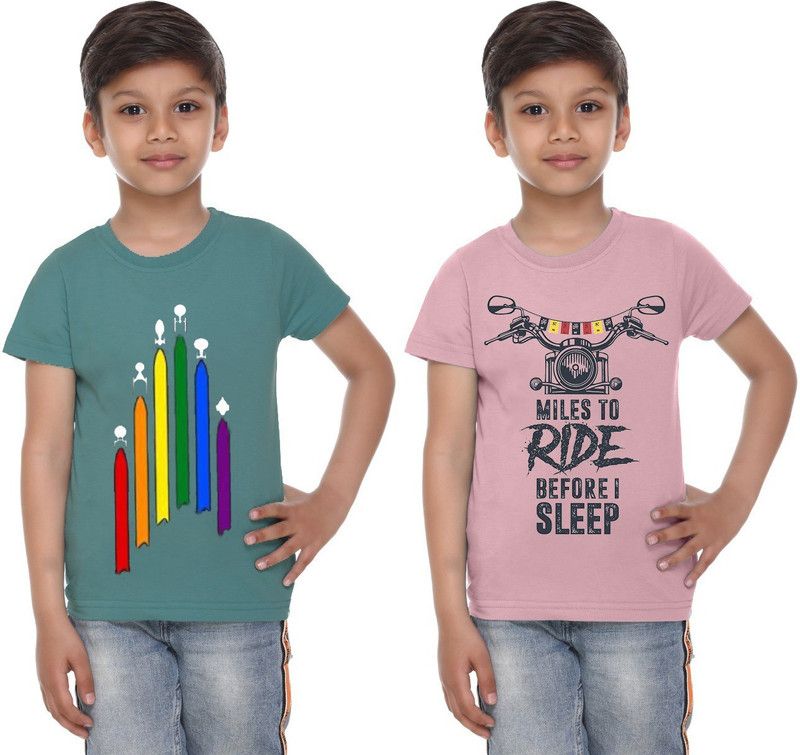 Boys & Girls Solid Cotton Blend T Shirt  (Light Green, Pack of 2)