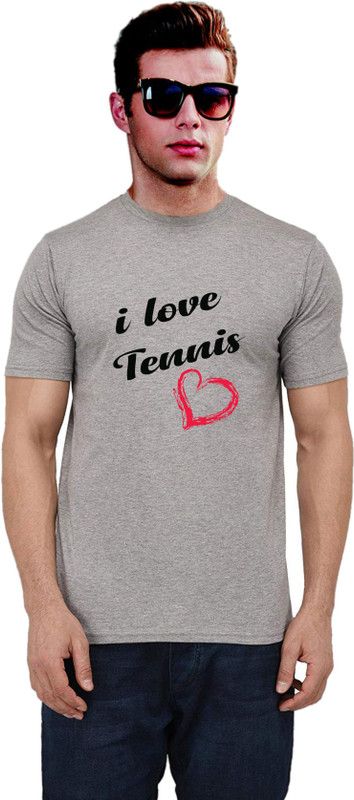 T-shirt on I Love Tennis Men Printed Round Neck Cotton Blend Grey T-Shirt