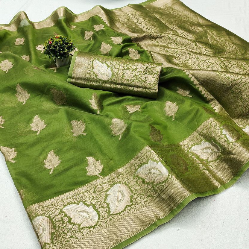Woven, Printed, Applique, Embellished Banarasi Organza, Jacquard Saree  (Grey)