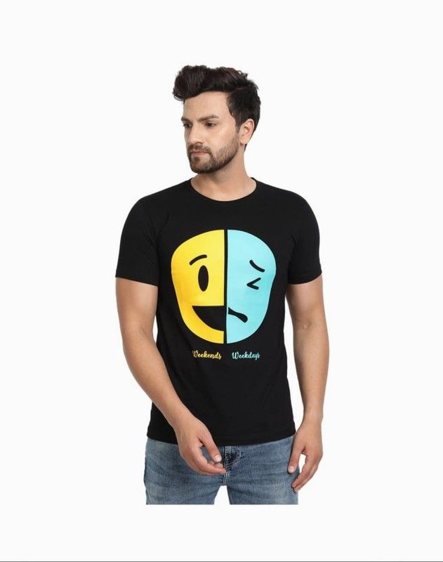 Printed T-Shirt for Men/Boys Casual Sleeveless, Round Neck | 100% Cotton Men Printed Round Neck Pure Cotton Black T-Shirt
