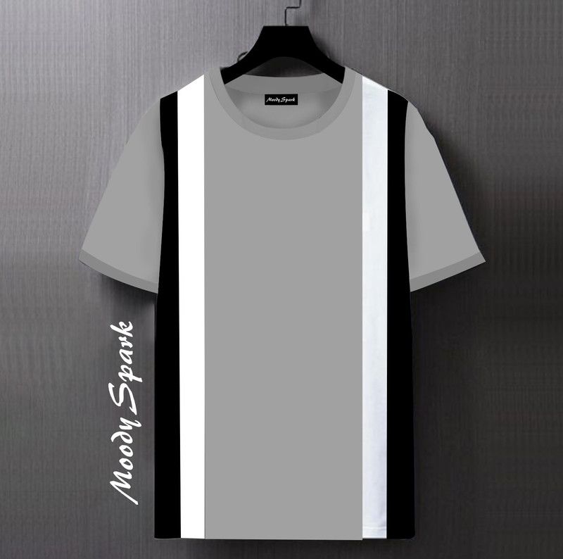 Men Striped Round Neck Pure Cotton White, Black, Grey T-Shirt