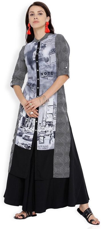 Women Printed, Geometric Print Cotton Blend A-line Kurta  (Multicolor)