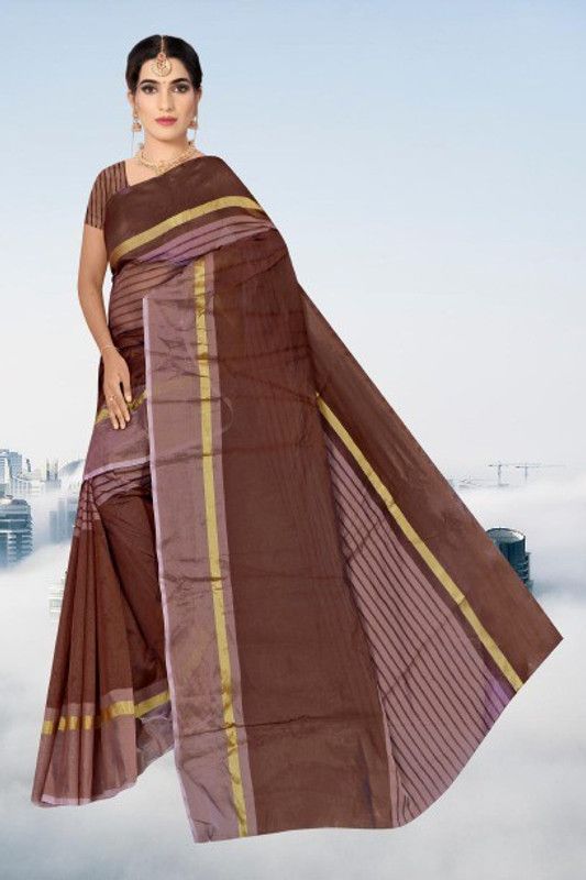 Solid Chanderi Chanderi Saree  (Brown)