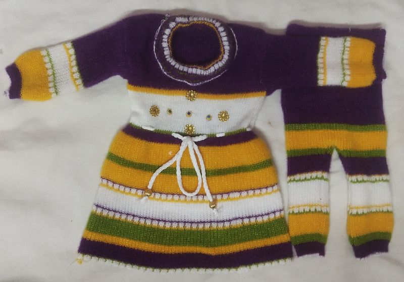 Baby Girls Striped Round Neck Purple Sweater