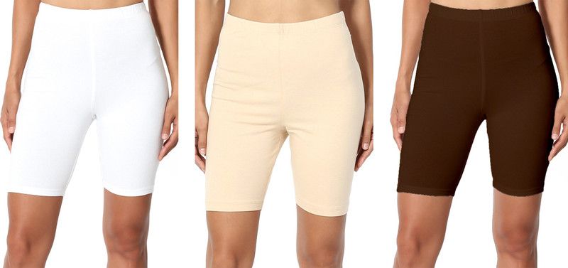 Pack of 3 Solid Women White, Brown, Beige Running Shorts