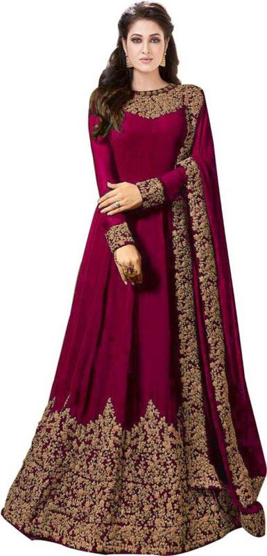 Embroidered Georgette Semi Stitched Anarkali Gown  (Pink)