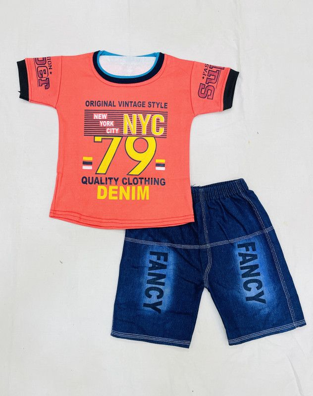 Boys Casual Top Pant  (Orange)
