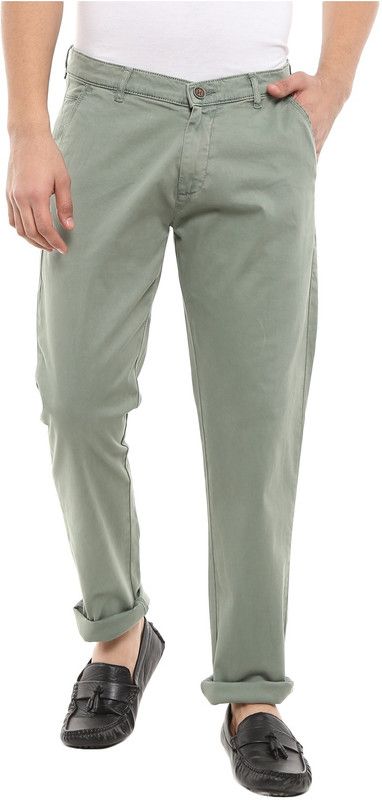 Men Regular Fit Light Green, Light Green Pure Cotton Trousers