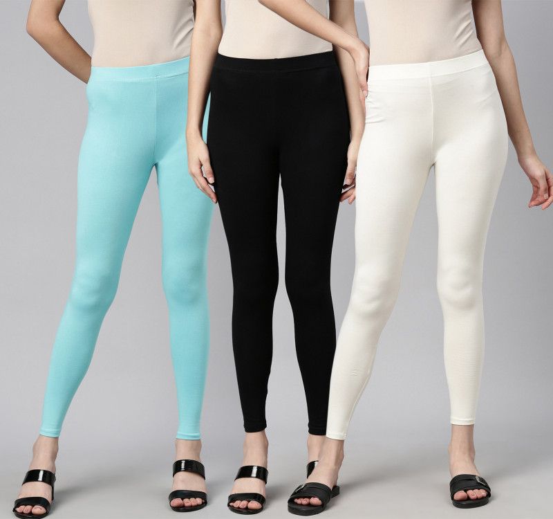 Any Fashion Ankle Length Western Wear Legging  (Light Blue, Black, White, Solid)