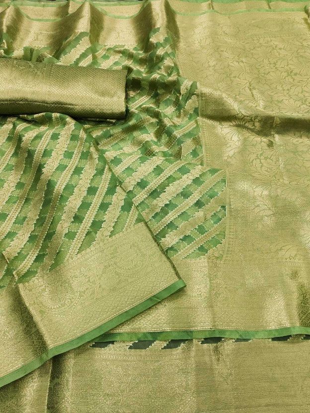 Self Design, Woven Kanjivaram Pure Silk Saree  (Light Green)