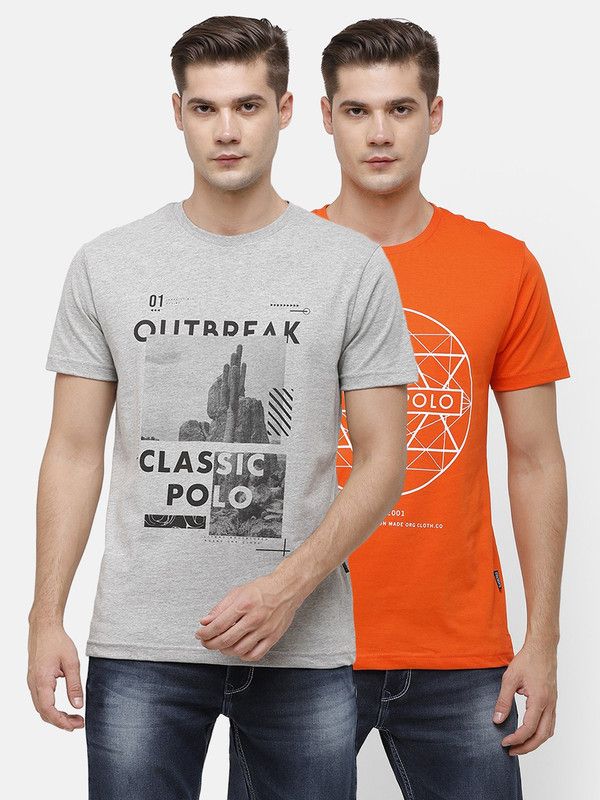 Pack of 2 IRIS - 12 SF C Men Typography Round Neck Pure Cotton Orange T-Shirt