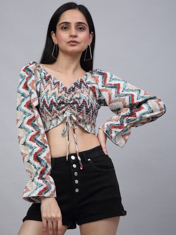 Party Chevron/Zig Zag Women Multicolor Top