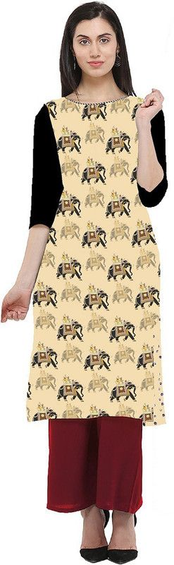 Women Printed Crepe A-line Kurta  (Gold)