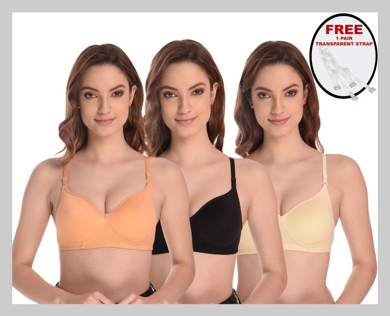 Women Full Coverage Lightly Padded Bra  (Orange, Red, Beige)