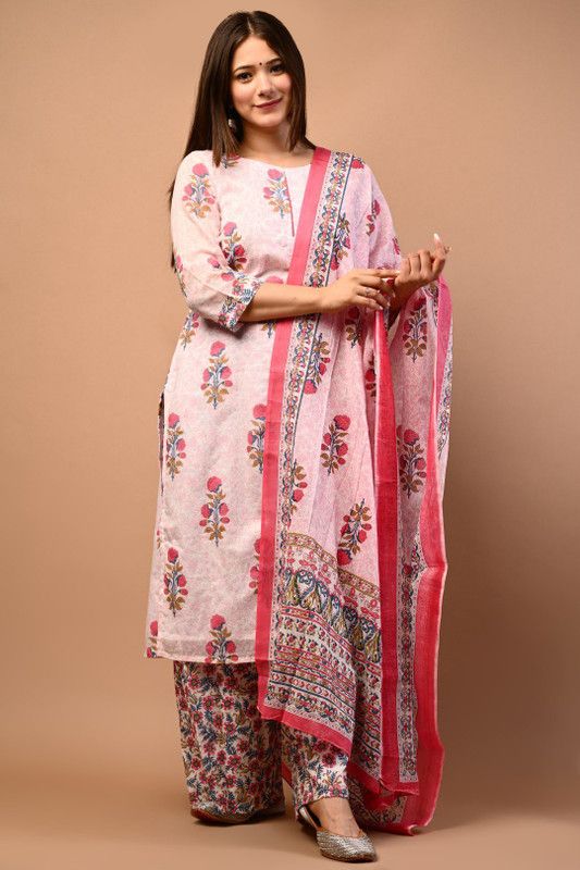Nakh Floral Print Kurta, Palazzo & Dupatta Set