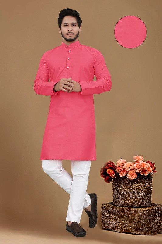 Men Kurta  (Multicolor, Pink)
