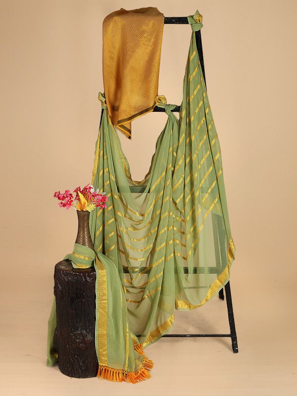 Fashion Georgette Saree  (Light Green, Gold)