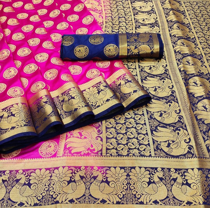 Printed, Woven, Embellished, Applique, Floral Print, Solid/Plain Bollywood Jacquard, Art Silk Saree  (Pink)