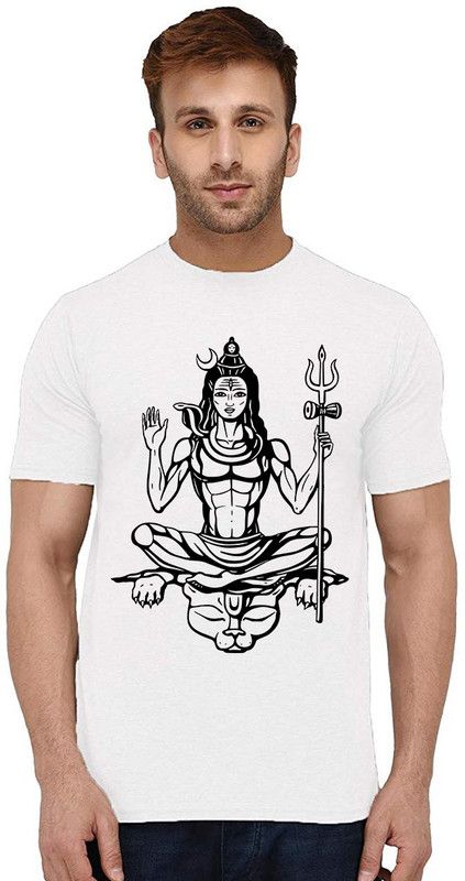 TS-WHT-XXL-0591 Men Graphic Print Round Neck Pure Cotton White T-Shirt