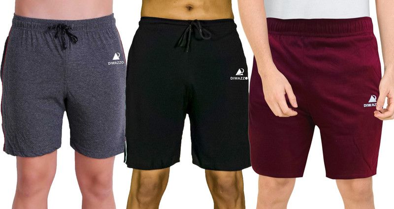 Pack of 3 Printed Men Grey, Black, Maroon Regular Shorts