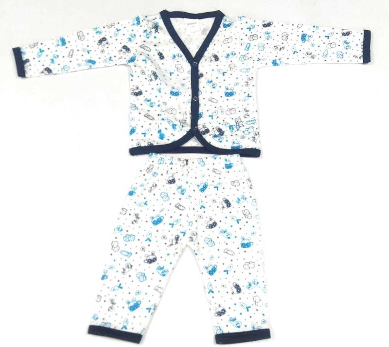 Baby Boys & Baby Girls Printed Polycotton, Cotton Jersey Kids Nightwear  (White Pack of 1)