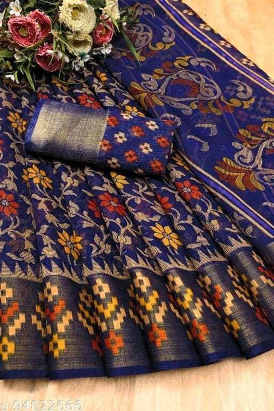 Patola Cotton Blend Saree  (Multicolor)
