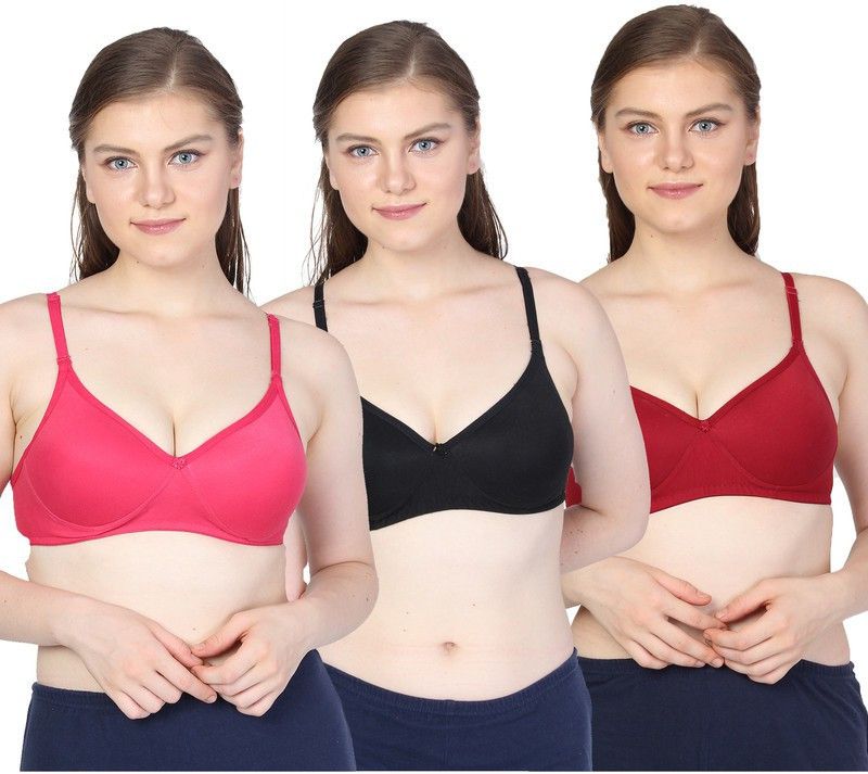 Pack of 3 Women T-Shirt Lightly Padded Bra  (Red, Black, Maroon)