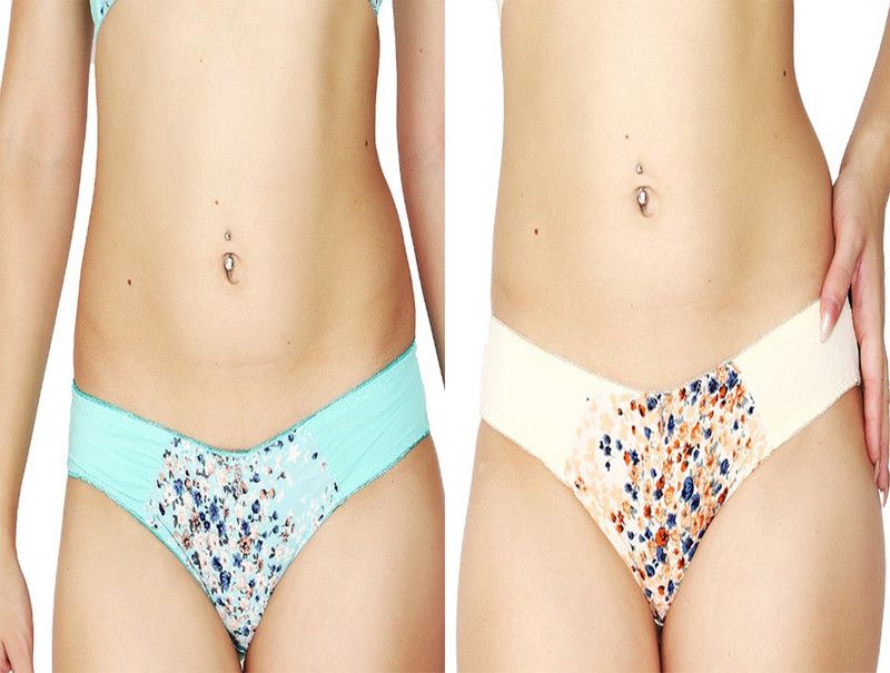 Pack of 2 Women Bikini Blue, Beige Panty