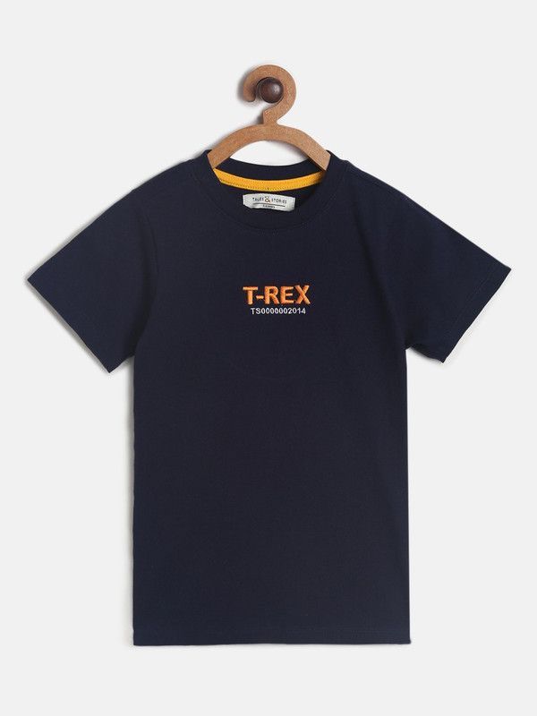Boys Graphic Print Pure Cotton T Shirt  (Dark Blue, Pack of 1)