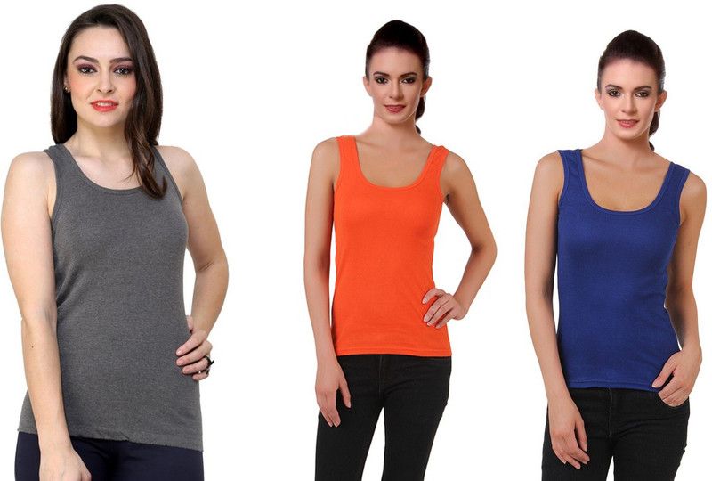 Women Dark Blue, Orange, Grey Tank Top/Vest