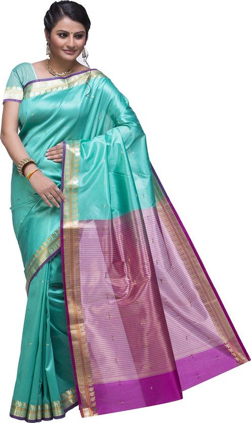 Solid/Plain Bollywood Silk Blend Saree  (Blue)