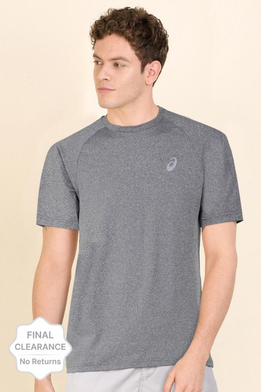 ROUND NECK HEATHER TOP Men Solid Round Neck Polyester Black T-Shirt