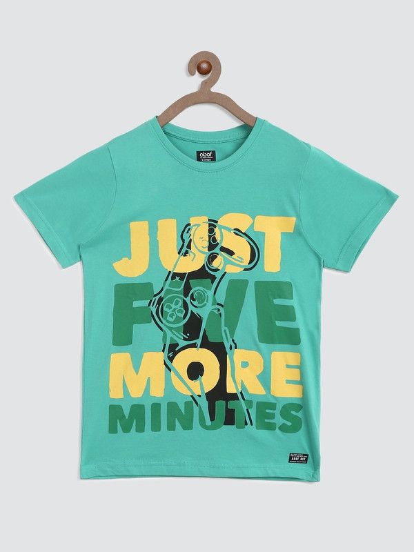 Boys Typography Pure Cotton T Shirt  (Green, Pack of 1)
