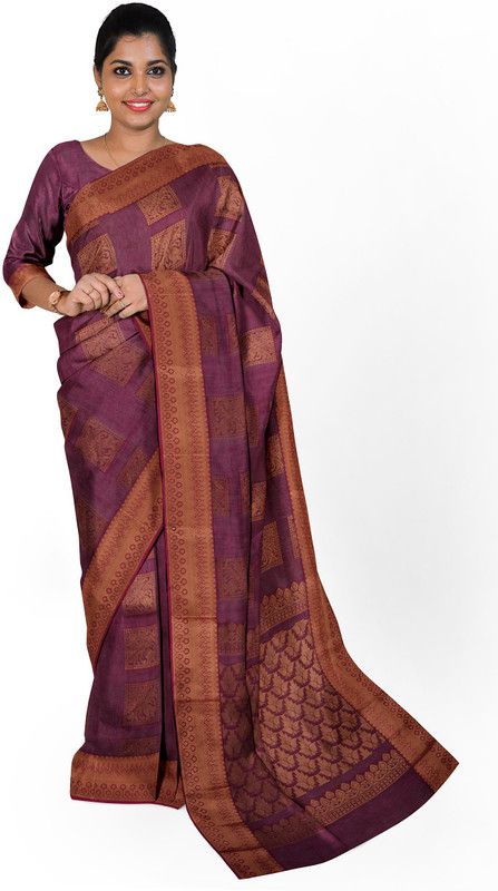 Printed Daily Wear Cotton Silk Saree  (Purple)