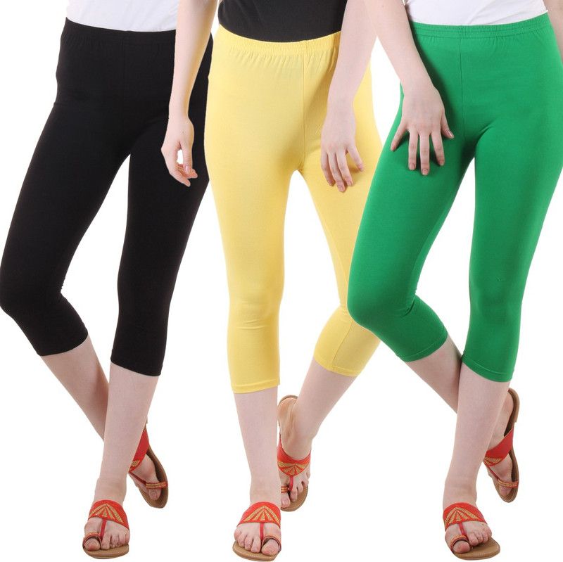 Women Green, Black, Yellow Capri