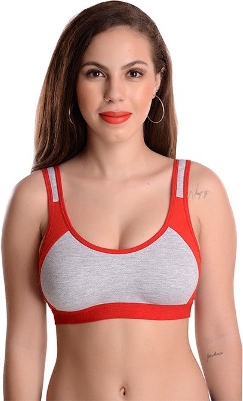 Women Sports Non Padded Bra  (Orange, Grey)