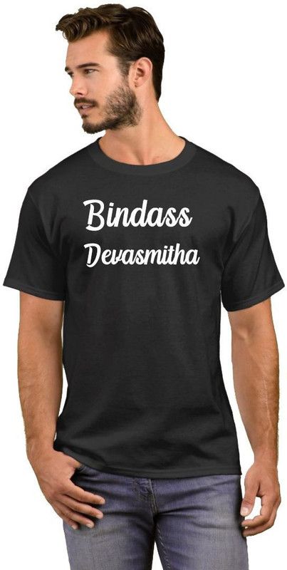 Bindass Devasmitha Men Printed, Conversational, Typography Round Neck Cotton Blend White, Black T-Shirt