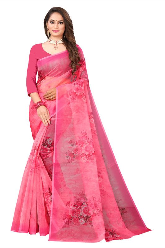 Digital Print Bhagalpuri Organza Saree  (Red)