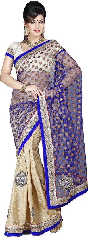 Embroidered Bollywood Cotton Blend Saree  (Blue)