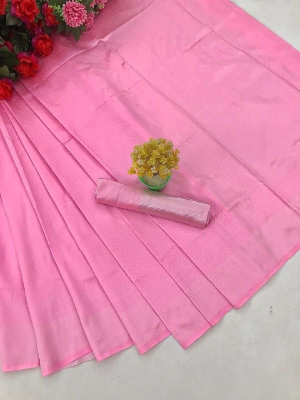 Solid Banarasi Jacquard Saree  (Pink)