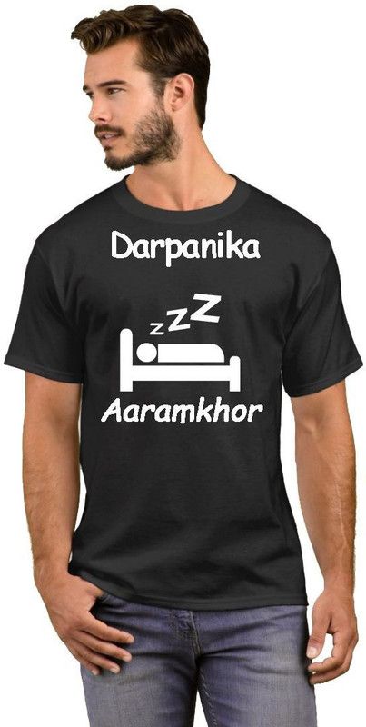 Darpanika Lazy College Student 32 Men Printed Round Neck Cotton Blend White, Black T-Shirt