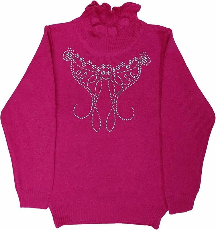 Baby Girls Solid High Neck Pink Sweater