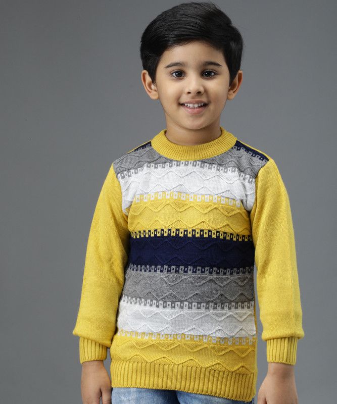 Boys & Girls Colorblock Round Neck Yellow Sweater